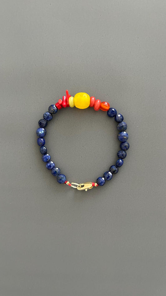 Lapis Lazuli Beaded Bracelet, Boho Bangle w/ Gold Plated Clasp | Stackable Crystal Jewelry | Yoga Meditation Gift for Her