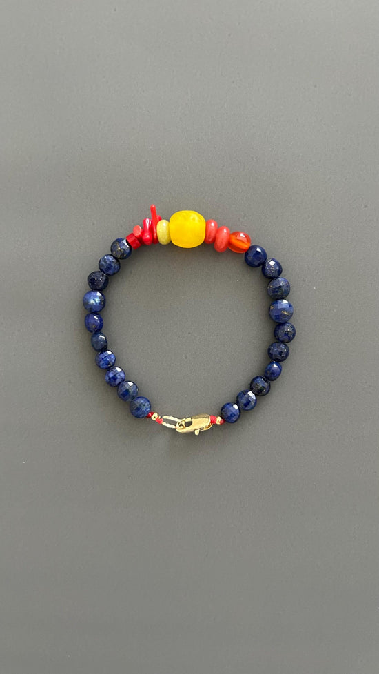 Lapis Lazuli Beaded Bracelet, Boho Bangle w/ Gold Plated Clasp | Stackable Crystal Jewelry | Yoga Meditation Gift for Her