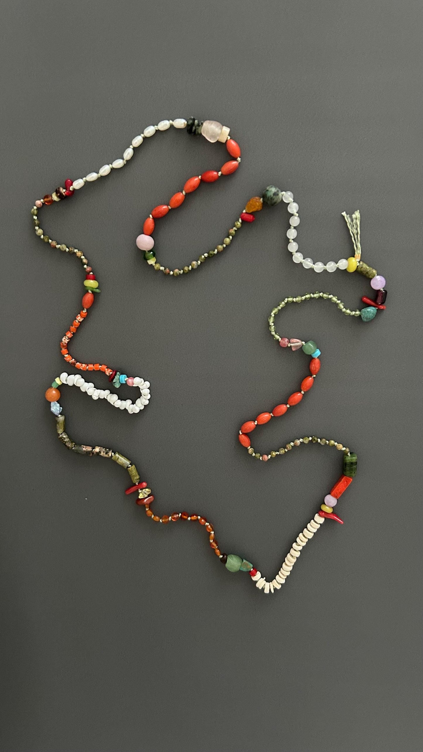 Bohemian Beaded Necklace | Handmade Natural Stone Flapper Style | Long 1920s Boho Necklace | Layering Gemstone Strand | Gift for Her