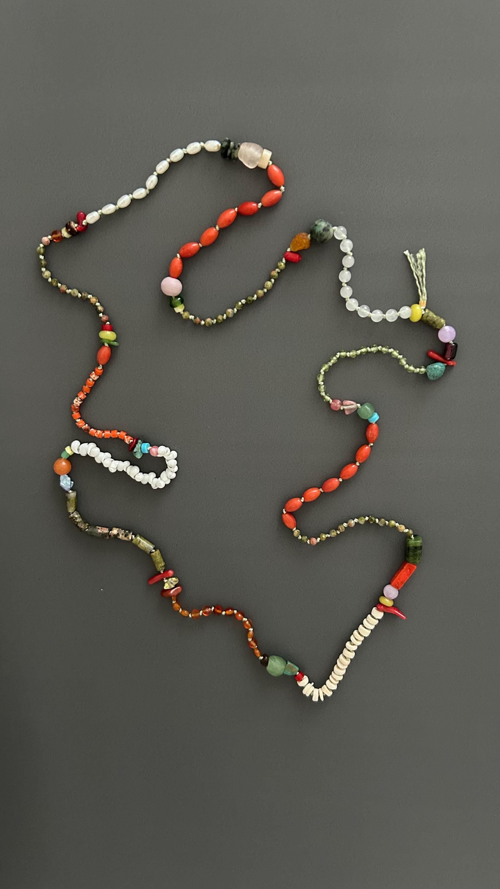 Bohemian Beaded Necklace | Handmade Natural Stone Flapper Style | Long 1920s Boho Necklace | Layering Gemstone Strand | Gift for Her