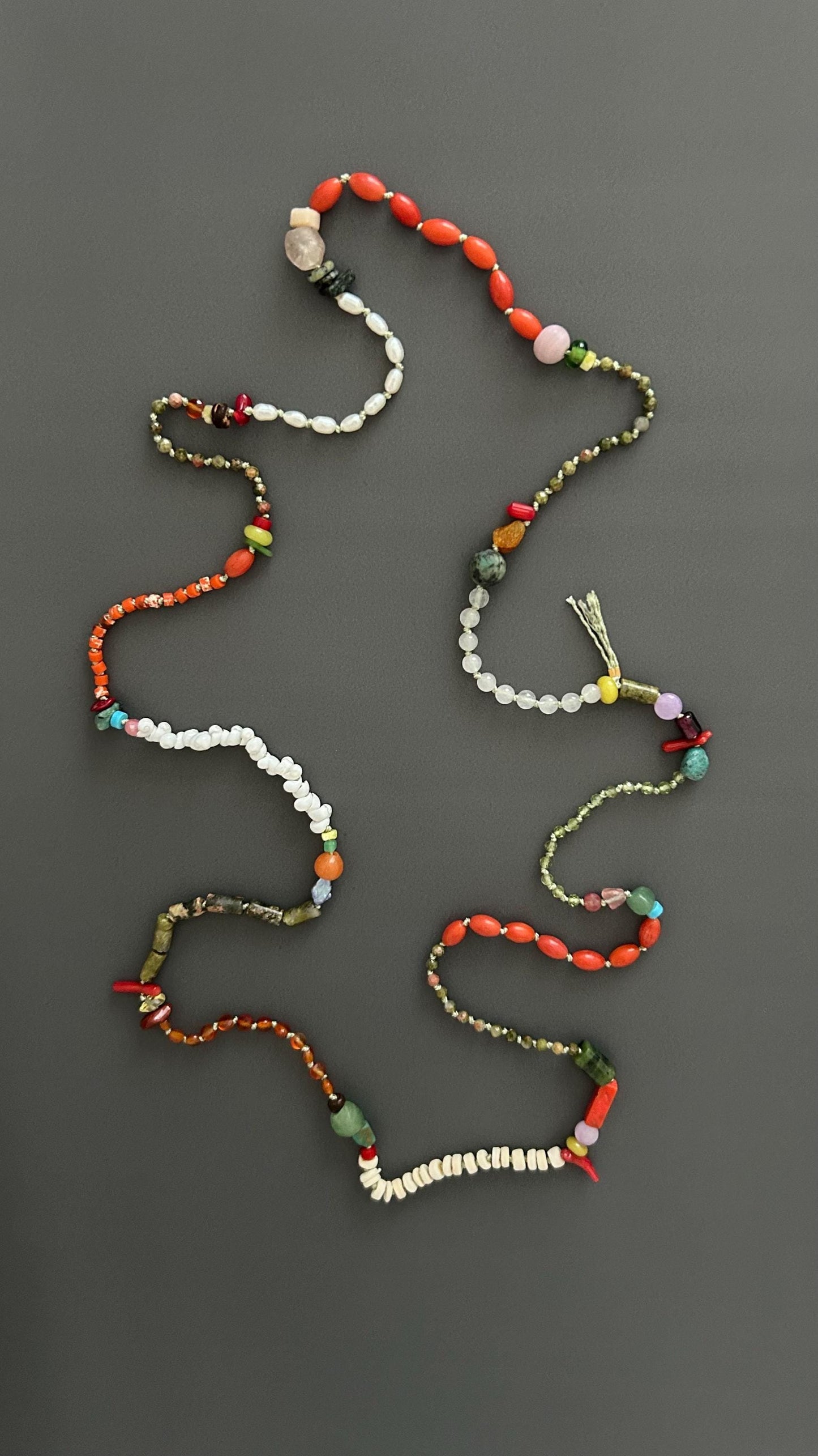 Bohemian Beaded Necklace | Handmade Natural Stone Flapper Style | Long 1920s Boho Necklace | Layering Gemstone Strand | Gift for Her