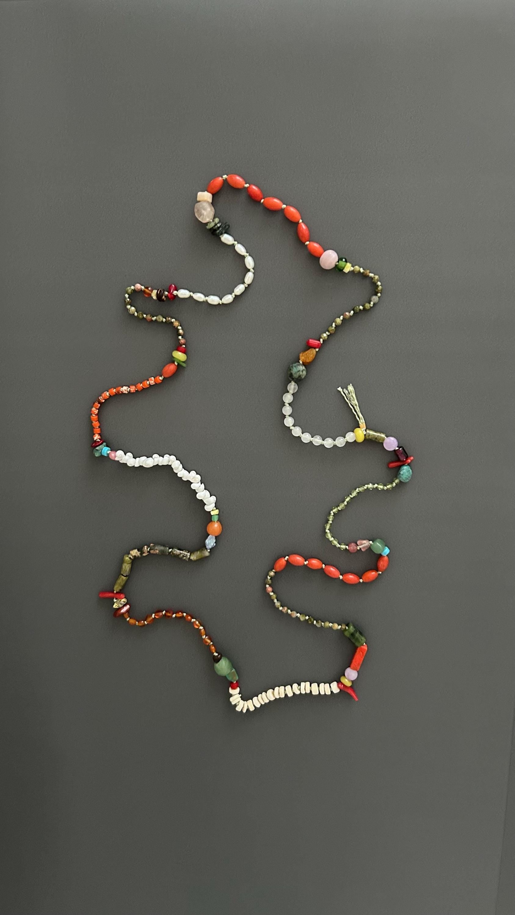 Bohemian Beaded Necklace | Handmade Natural Stone Flapper Style | Long 1920s Boho Necklace | Layering Gemstone Strand | Gift for Her