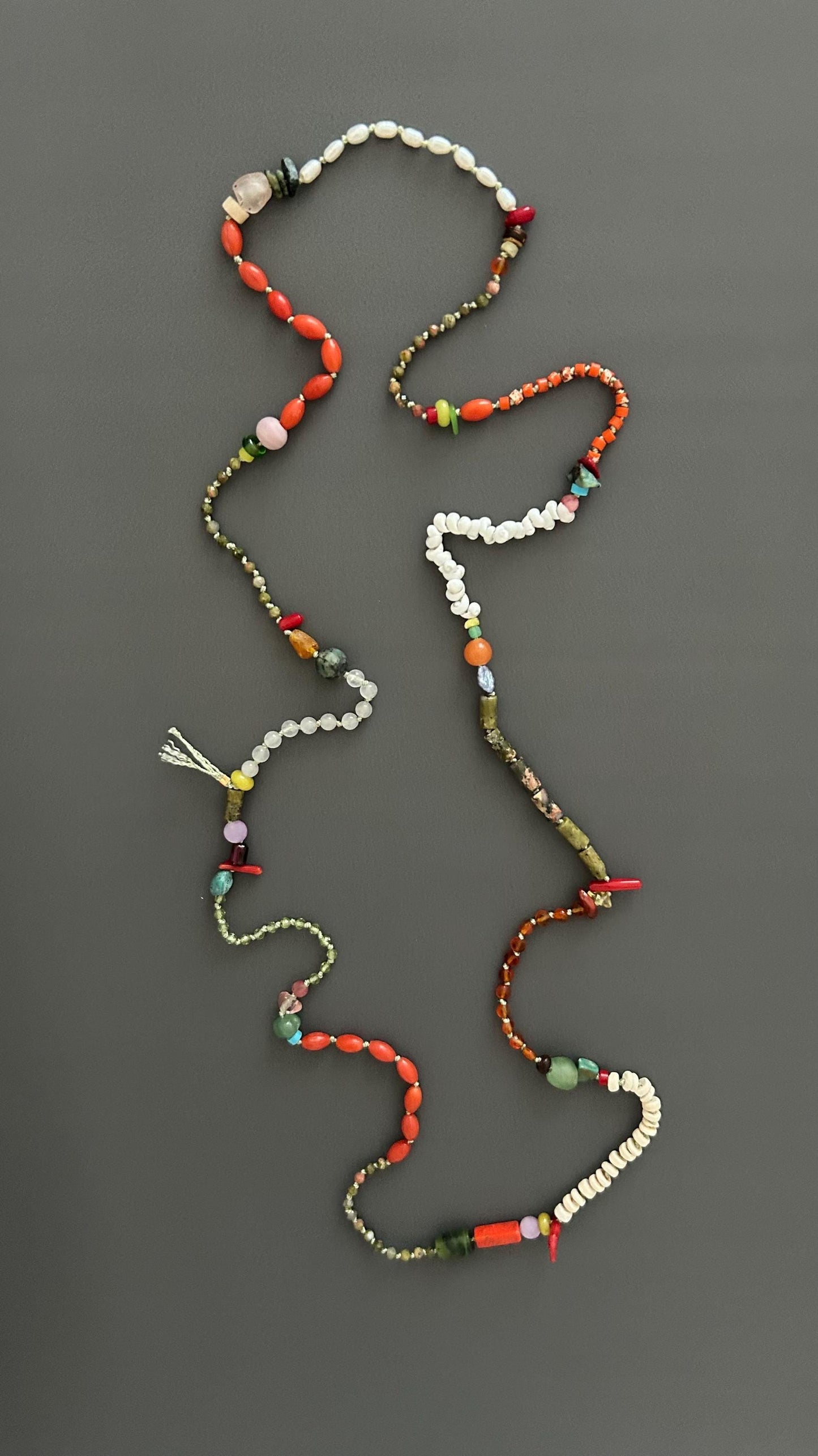 Bohemian Beaded Necklace | Handmade Natural Stone Flapper Style | Long 1920s Boho Necklace | Layering Gemstone Strand | Gift for Her