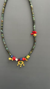 Orientalist Necklace: Natural Stone Pendants, 24k Gold Plated, Handmade
