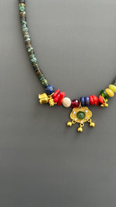 Orientalist Necklace: Natural Stone Pendants, 24k Gold Plated, Handmade