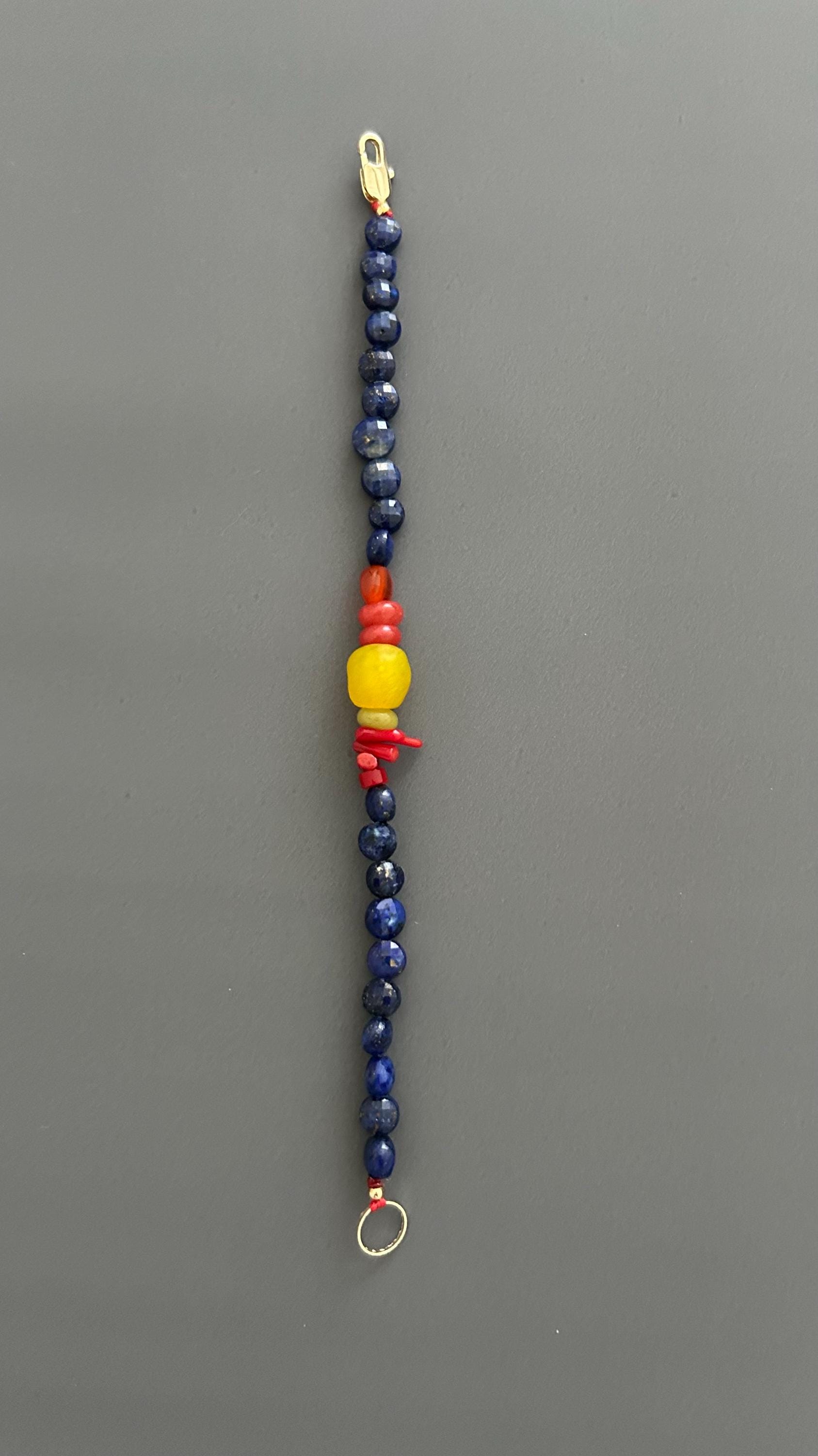Lapis Lazuli Beaded Bracelet, Boho Bangle w/ Gold Plated Clasp | Stackable Crystal Jewelry | Yoga Meditation Gift for Her