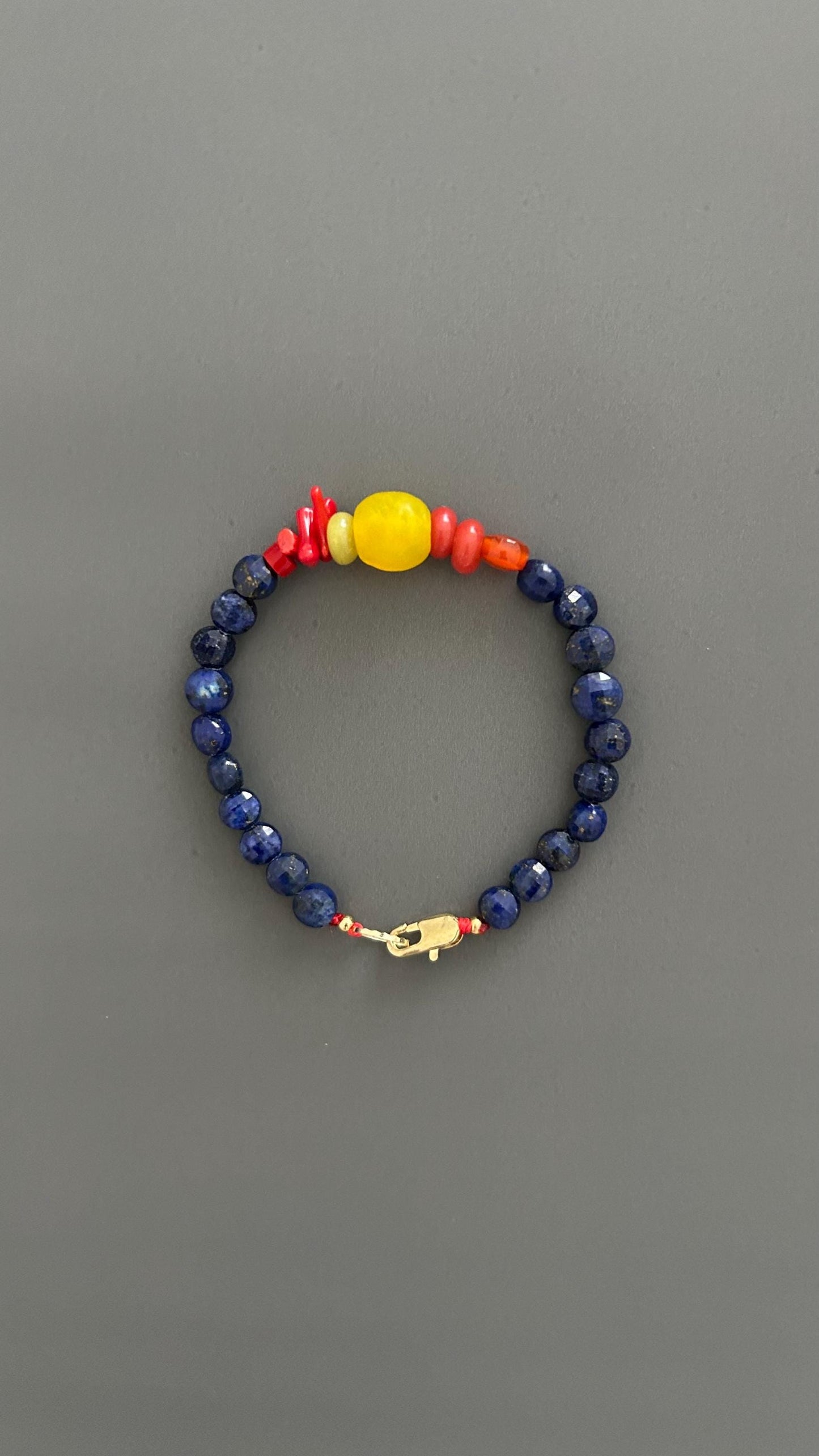 Lapis Lazuli Beaded Bracelet, Boho Bangle w/ Gold Plated Clasp | Stackable Crystal Jewelry | Yoga Meditation Gift for Her