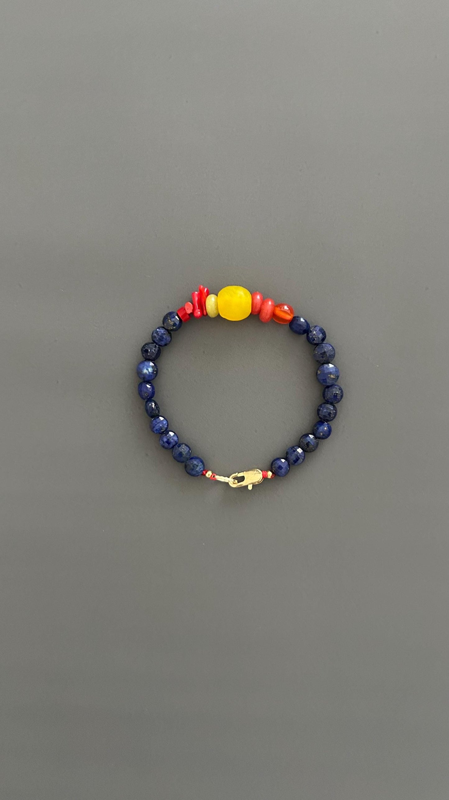 Lapis Lazuli Beaded Bracelet, Boho Bangle w/ Gold Plated Clasp | Stackable Crystal Jewelry | Yoga Meditation Gift for Her