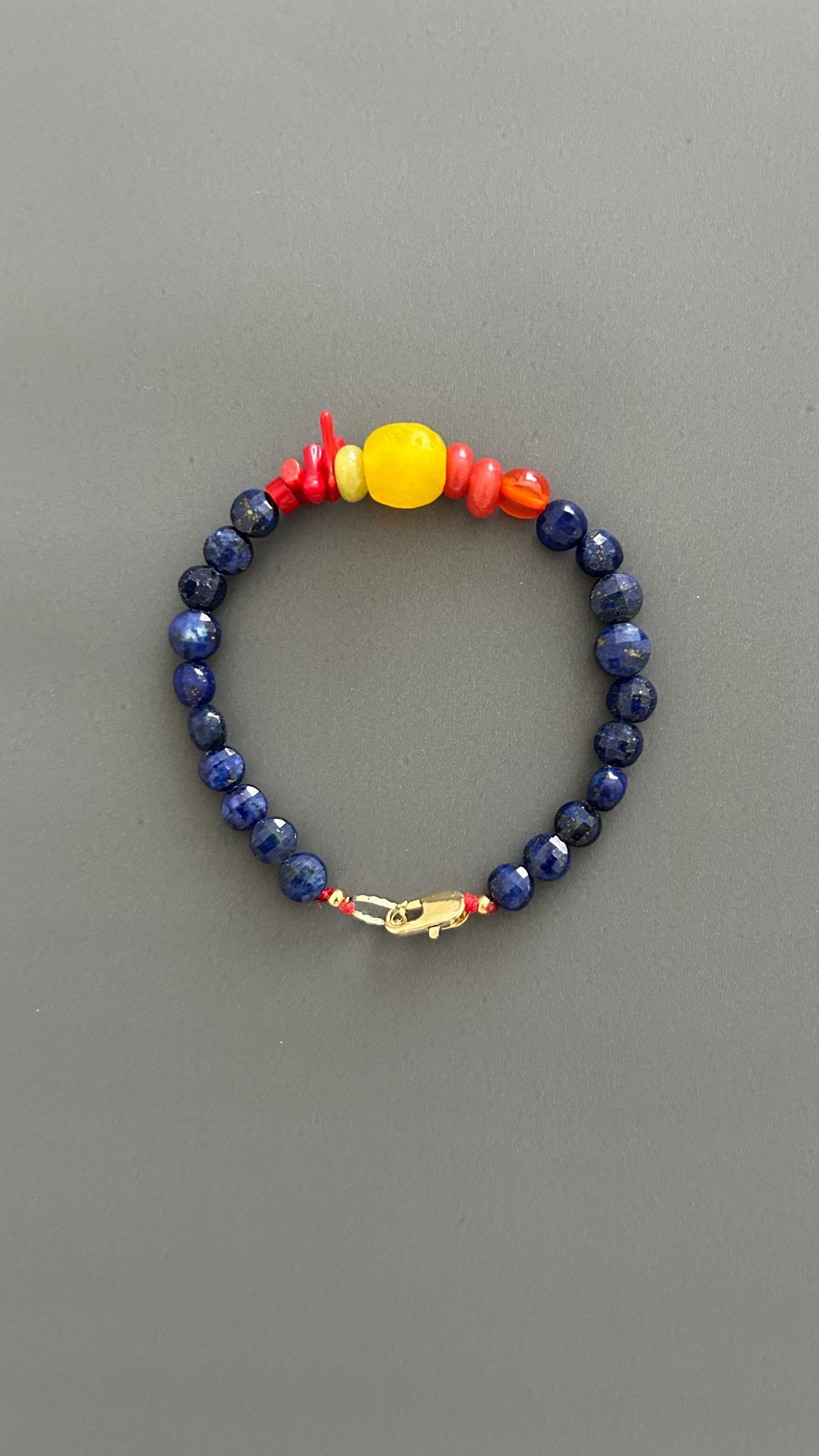 Lapis Lazuli Beaded Bracelet, Boho Bangle w/ Gold Plated Clasp | Stackable Crystal Jewelry | Yoga Meditation Gift for Her