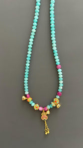 Tibetan Style Amazonite Pendant Necklace: Maximalist Boho Jewelry