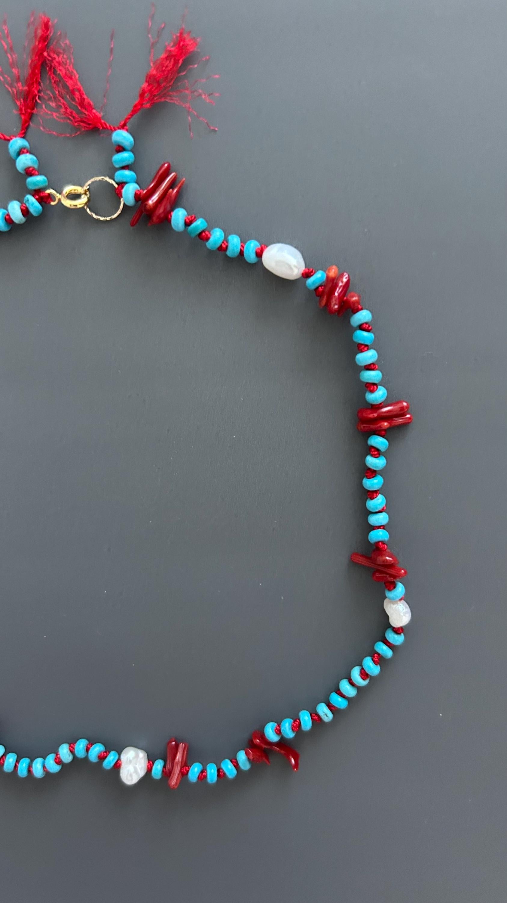 Red Coral Adjustable Choker - Handmade Boho Festival Necklace - Earthy Threaded Jewelry Gift
