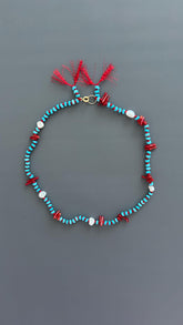 Red Coral Adjustable Choker - Handmade Boho Festival Necklace - Earthy Threaded Jewelry Gift