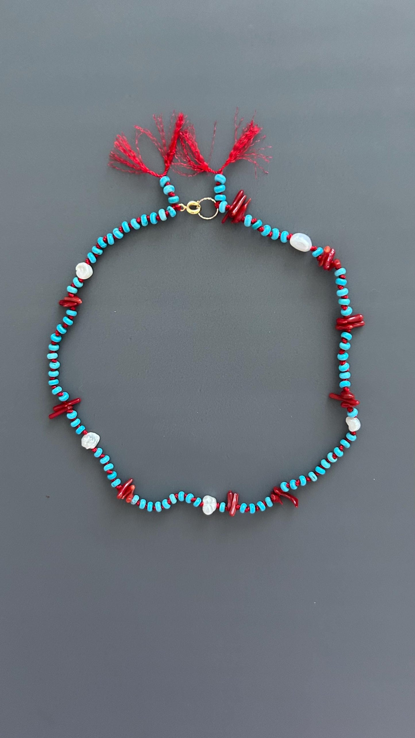 Red Coral Adjustable Choker - Handmade Boho Festival Necklace - Earthy Threaded Jewelry Gift