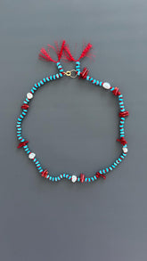 Red Coral Adjustable Choker - Handmade Boho Festival Necklace - Earthy Threaded Jewelry Gift