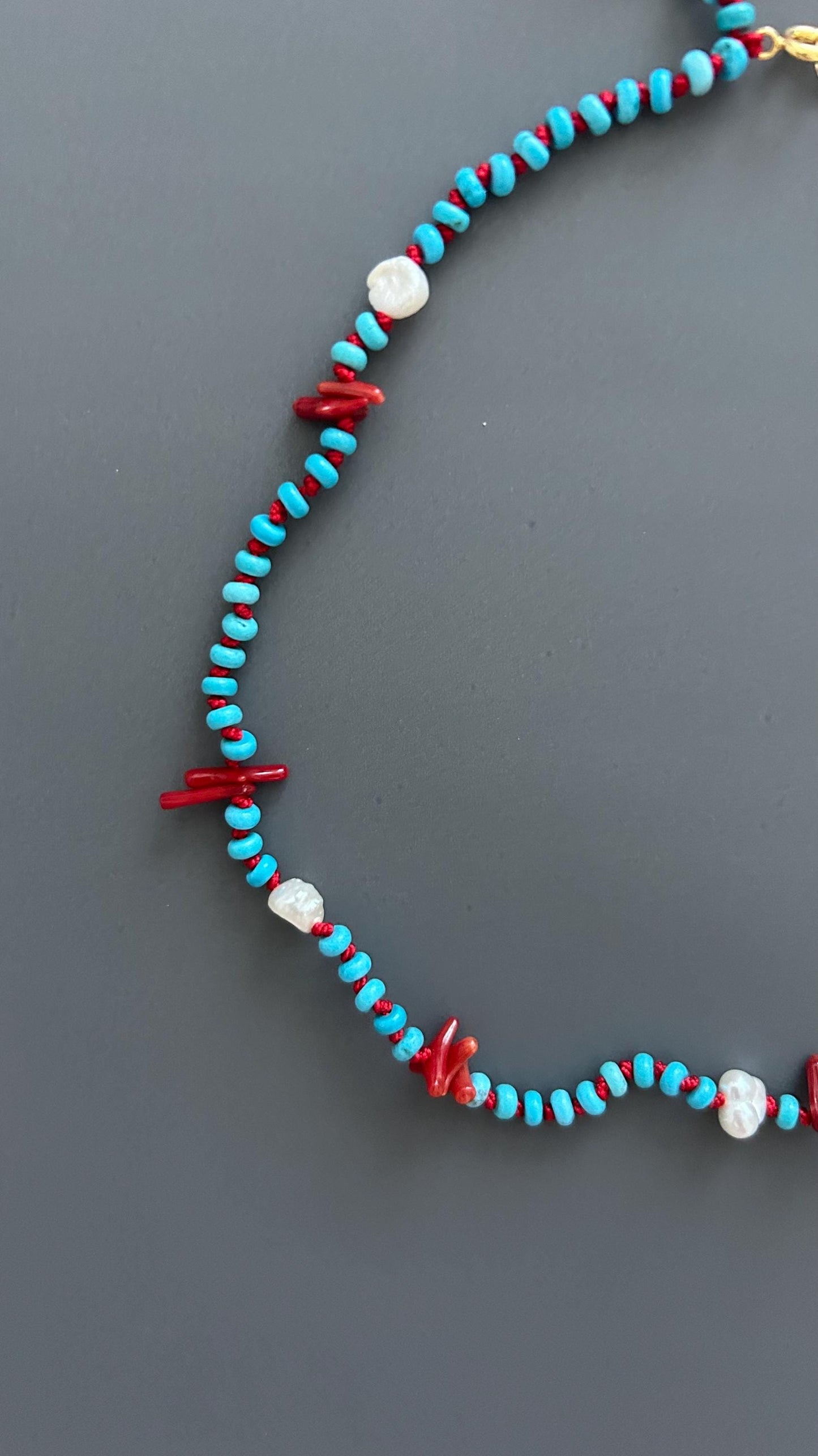 Red Coral Adjustable Choker - Handmade Boho Festival Necklace - Earthy Threaded Jewelry Gift