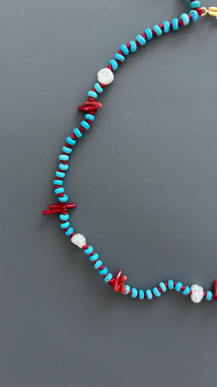 Red Coral Adjustable Choker - Handmade Boho Festival Necklace - Earthy Threaded Jewelry Gift