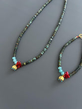 Turquoise Red Coral Choker Bracelet Set, Gold Plated Boho Jewelry, Luxury Gift Her