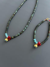 Turquoise Red Coral Choker Bracelet Set, Gold Plated Boho Jewelry, Luxury Gift Her