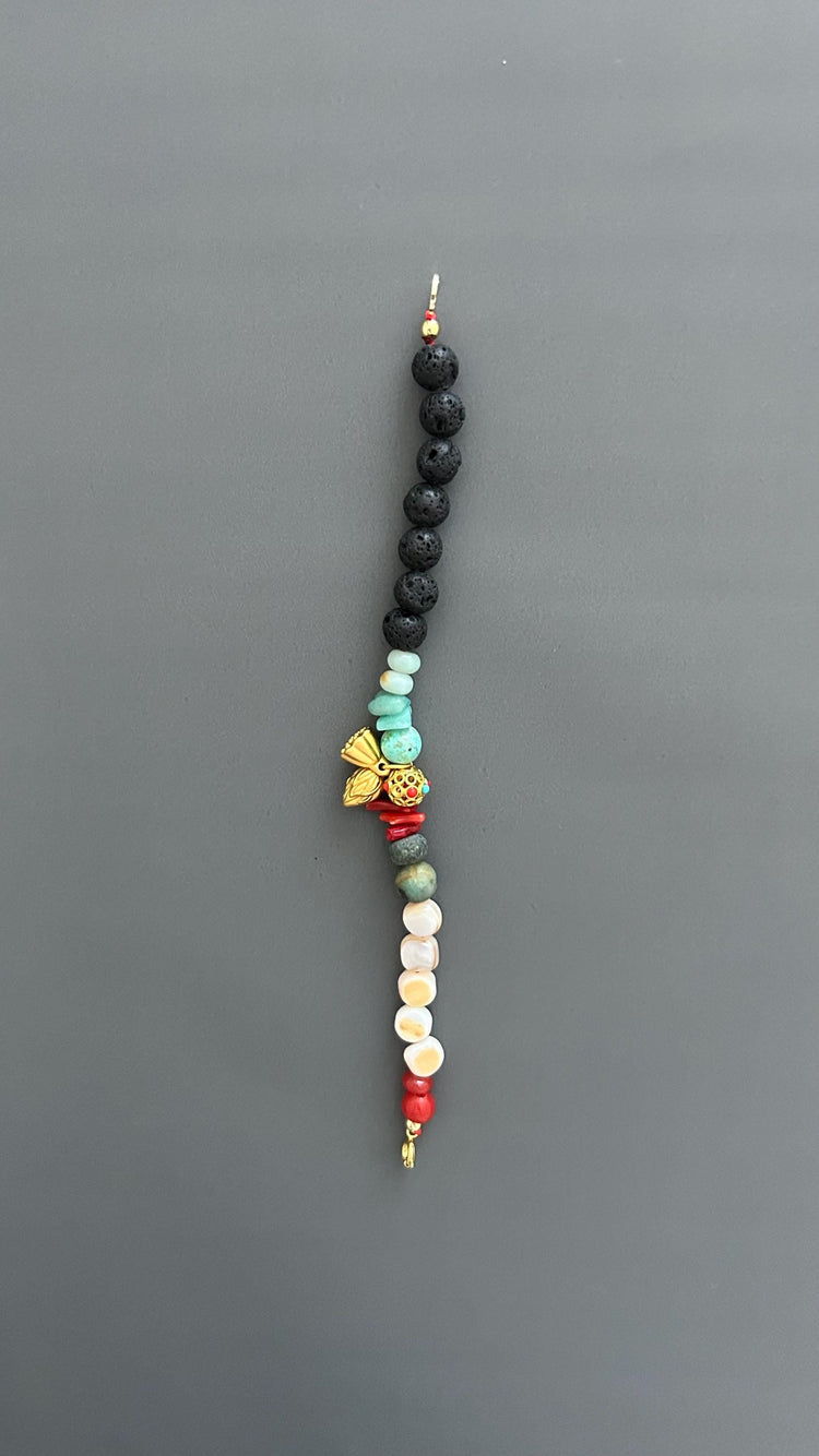 Boho Beaded Bracelet: Gold Plated Bell Pendant, Artisan Jewelry