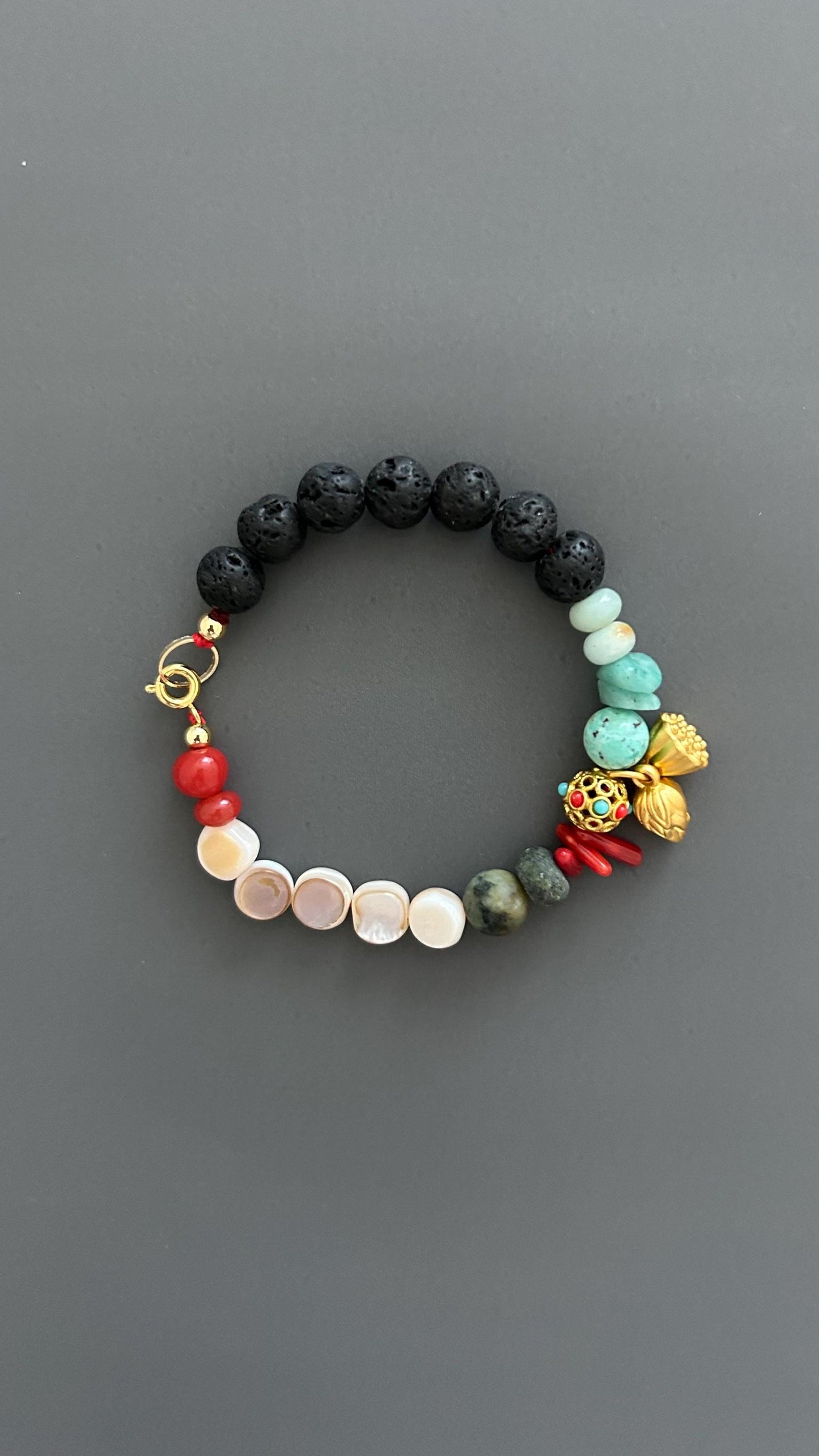 Boho Beaded Bracelet: Gold Plated Bell Pendant, Artisan Jewelry