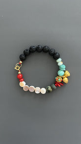 Boho Beaded Bracelet: Gold Plated Bell Pendant, Artisan Jewelry