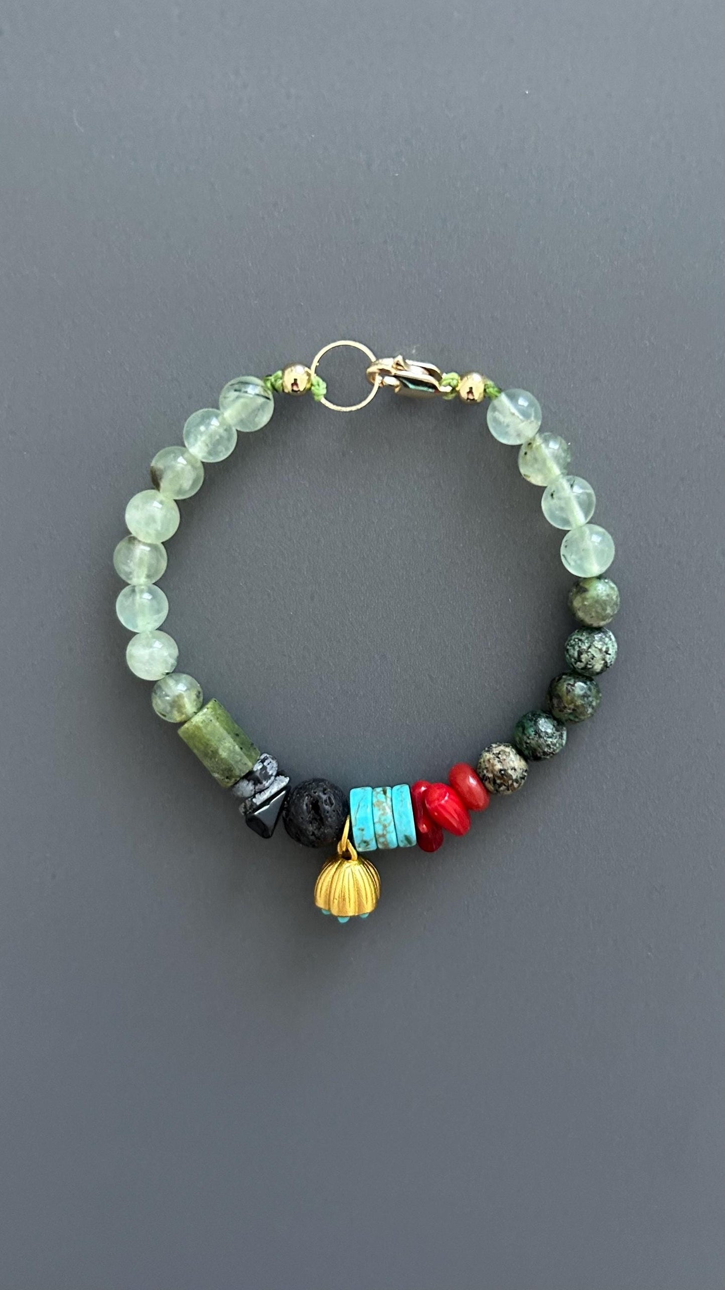 Boho Red Coral & Turquoise Bracelet: Unisex Hippie Jewelry