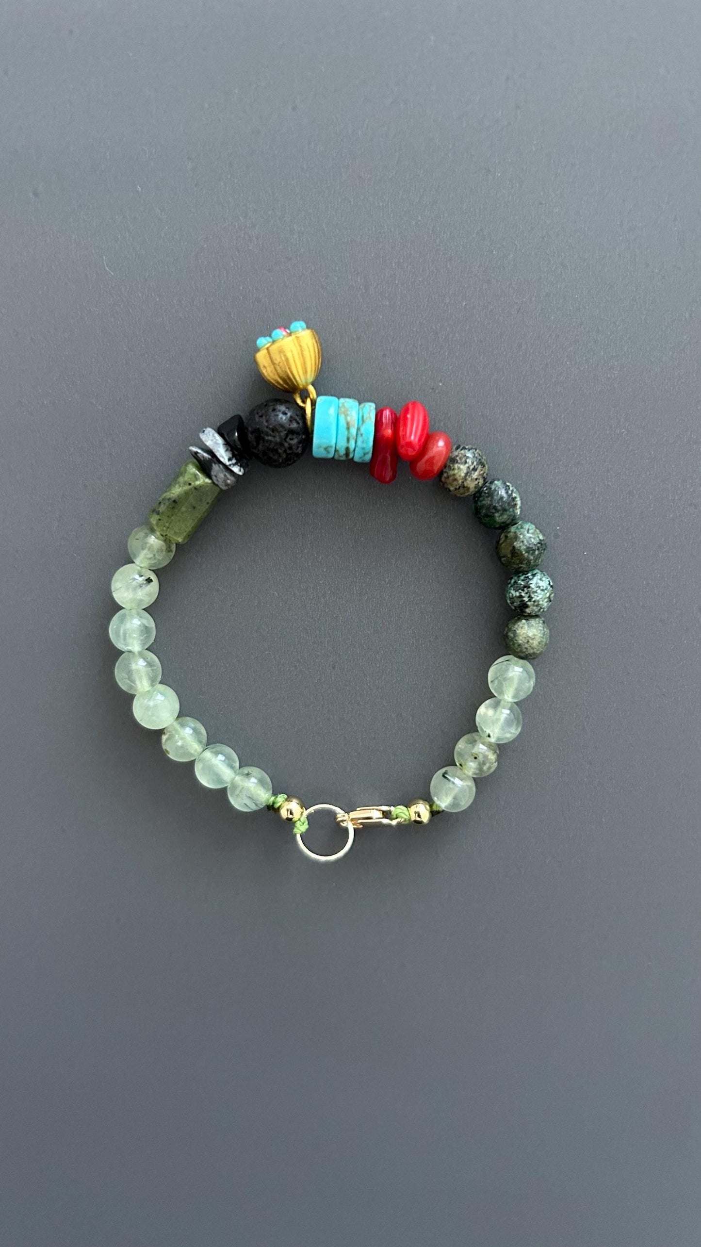 Boho Red Coral & Turquoise Bracelet: Unisex Hippie Jewelry