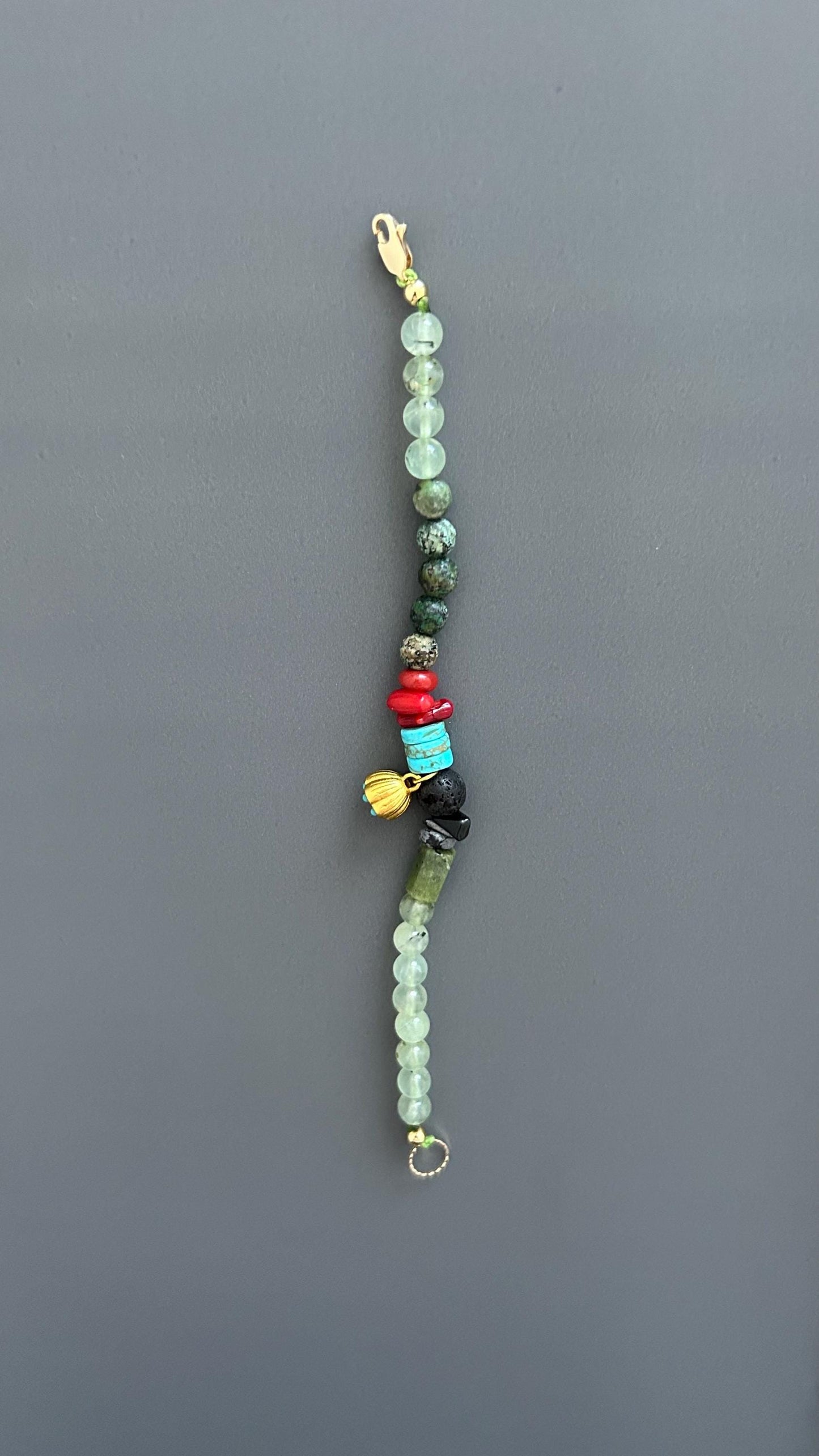 Boho Red Coral & Turquoise Bracelet: Unisex Hippie Jewelry