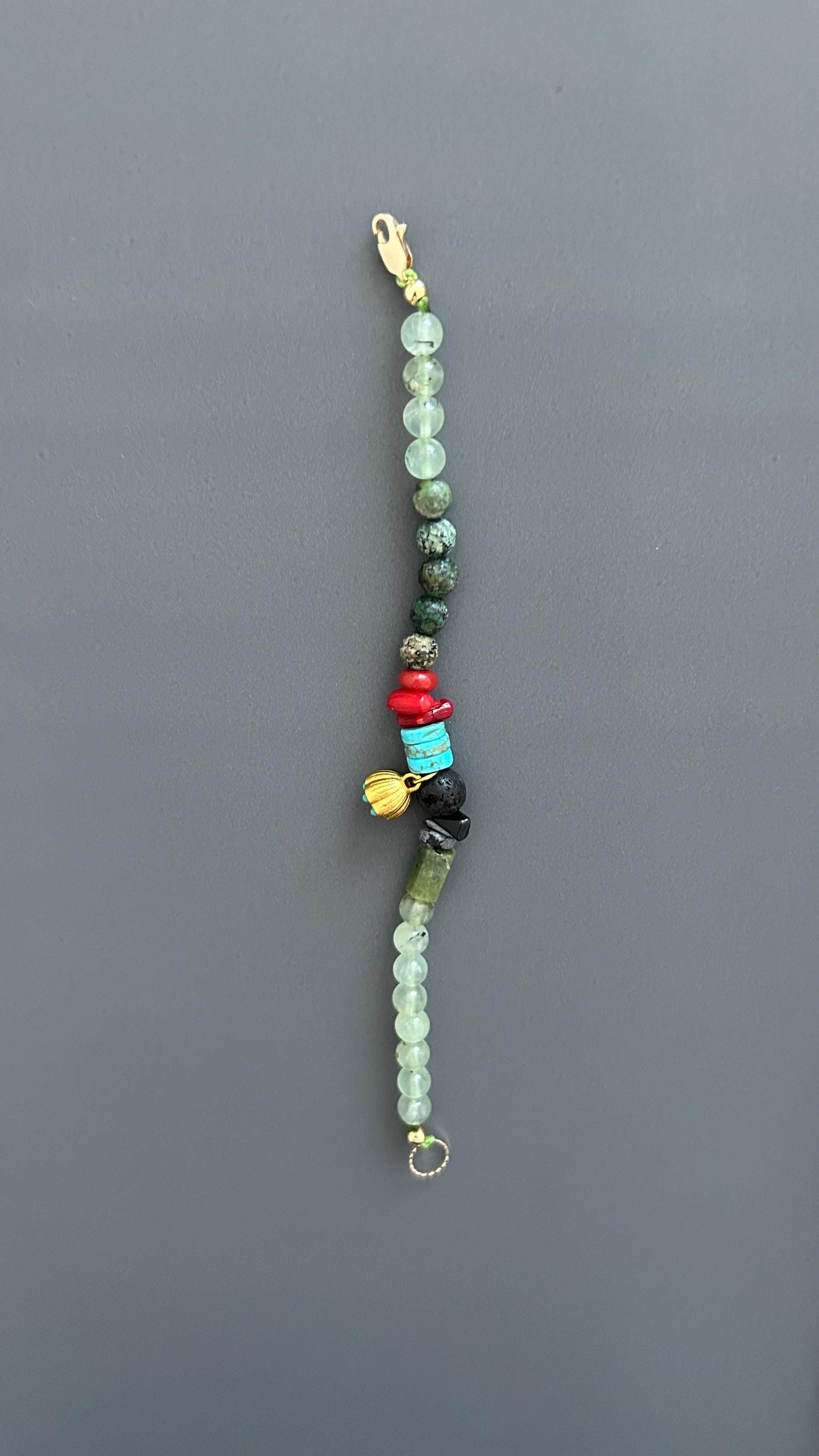 Boho Red Coral & Turquoise Bracelet: Unisex Hippie Jewelry
