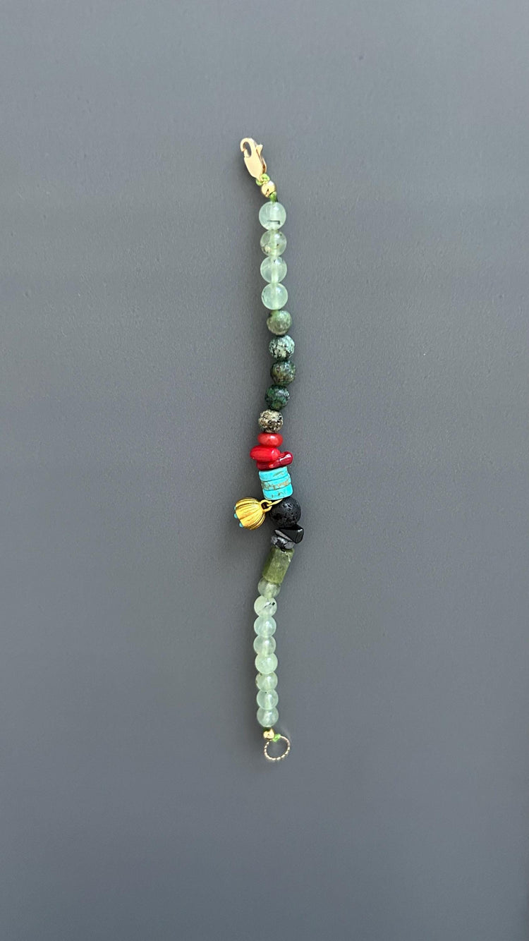 Boho Red Coral & Turquoise Bracelet: Unisex Hippie Jewelry