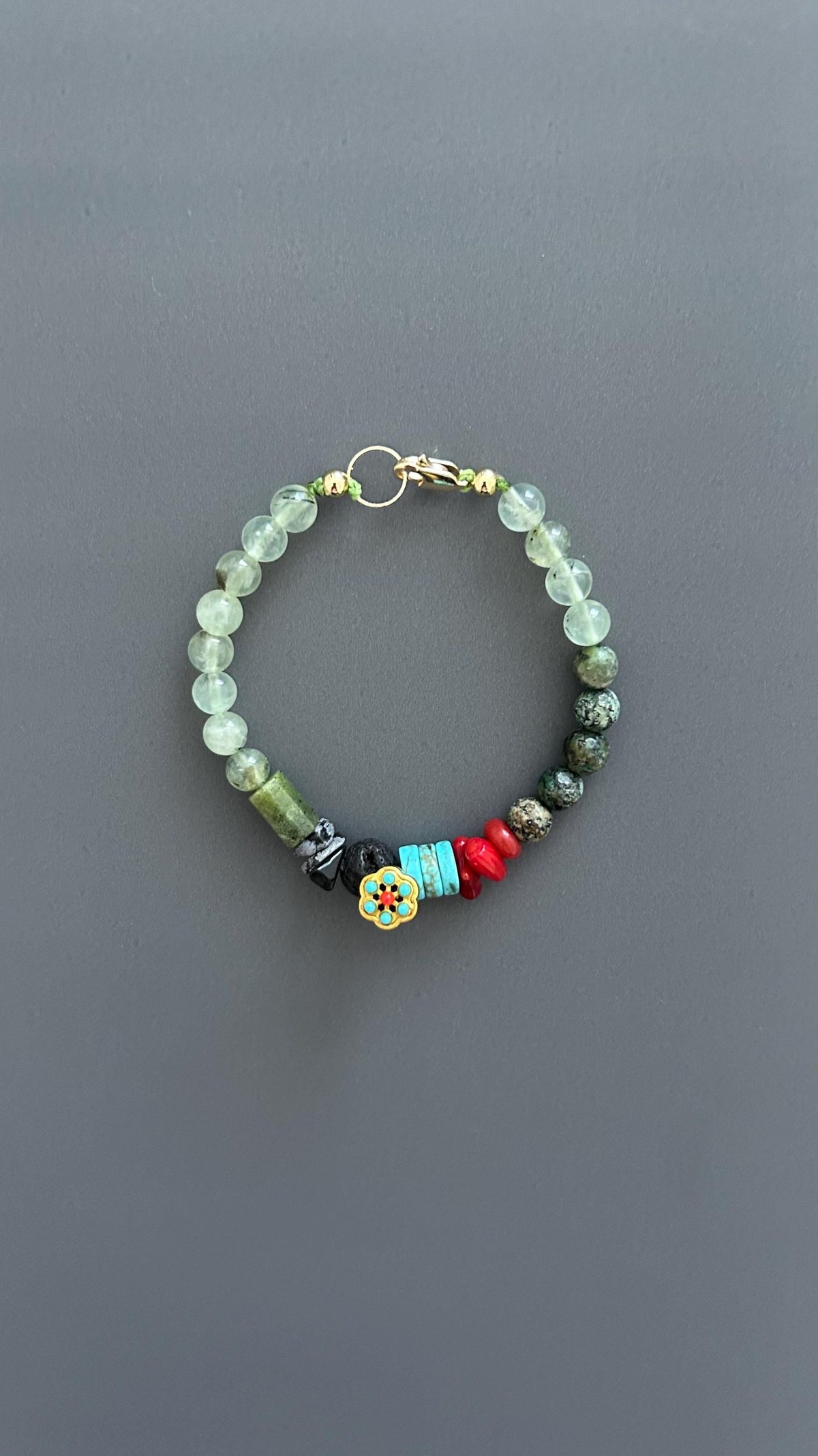Boho Red Coral & Turquoise Bracelet: Unisex Hippie Jewelry