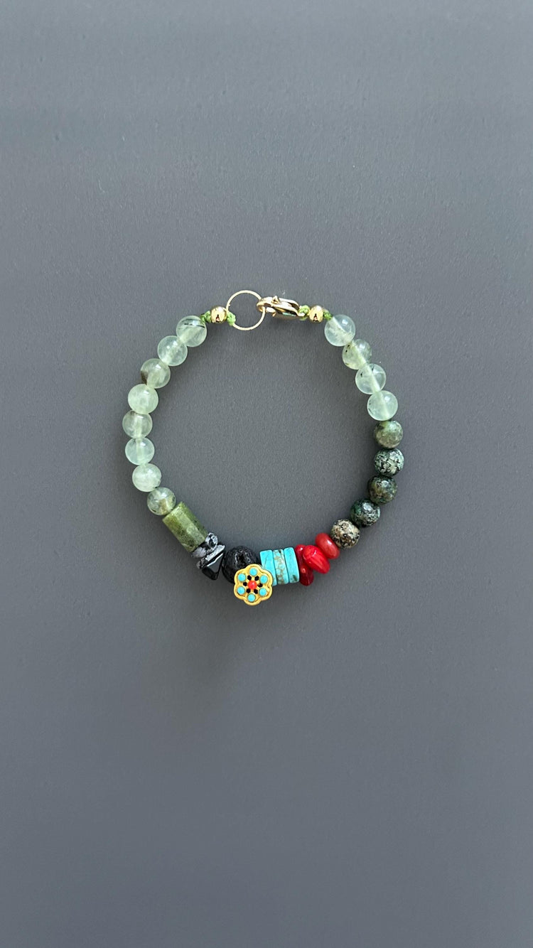 Boho Red Coral & Turquoise Bracelet: Unisex Hippie Jewelry