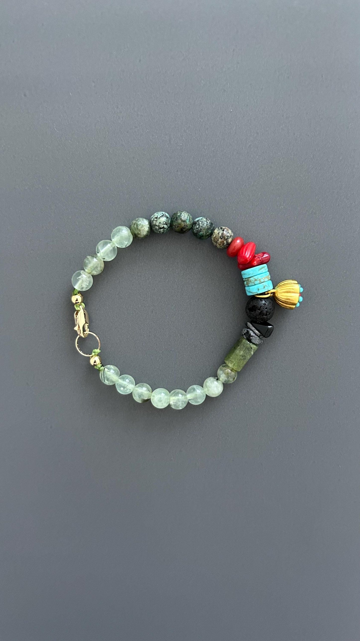 Boho Red Coral & Turquoise Bracelet: Unisex Hippie Jewelry