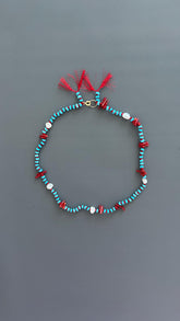 Red Coral Adjustable Choker - Handmade Boho Festival Necklace - Earthy Threaded Jewelry Gift