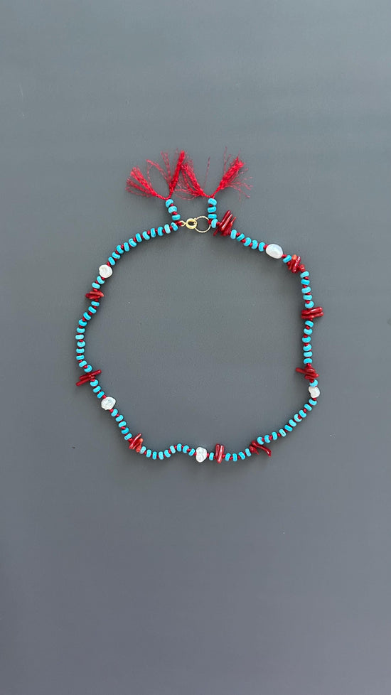 Red Coral Adjustable Choker - Handmade Boho Festival Necklace - Earthy Threaded Jewelry Gift