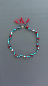 Red Coral Adjustable Choker - Handmade Boho Festival Necklace - Earthy Threaded Jewelry Gift