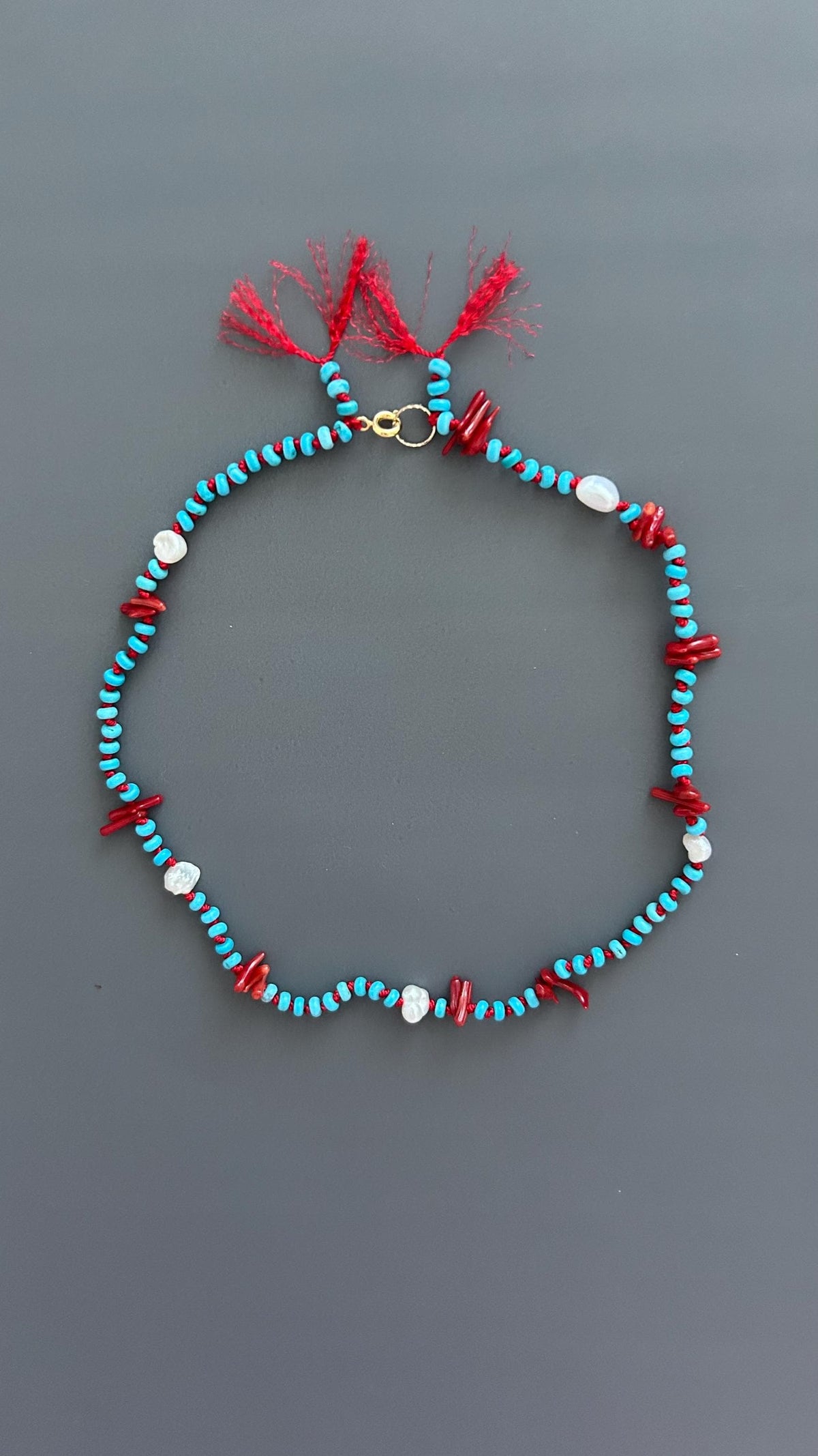 Red Coral Adjustable Choker - Handmade Boho Festival Necklace - Earthy Threaded Jewelry Gift