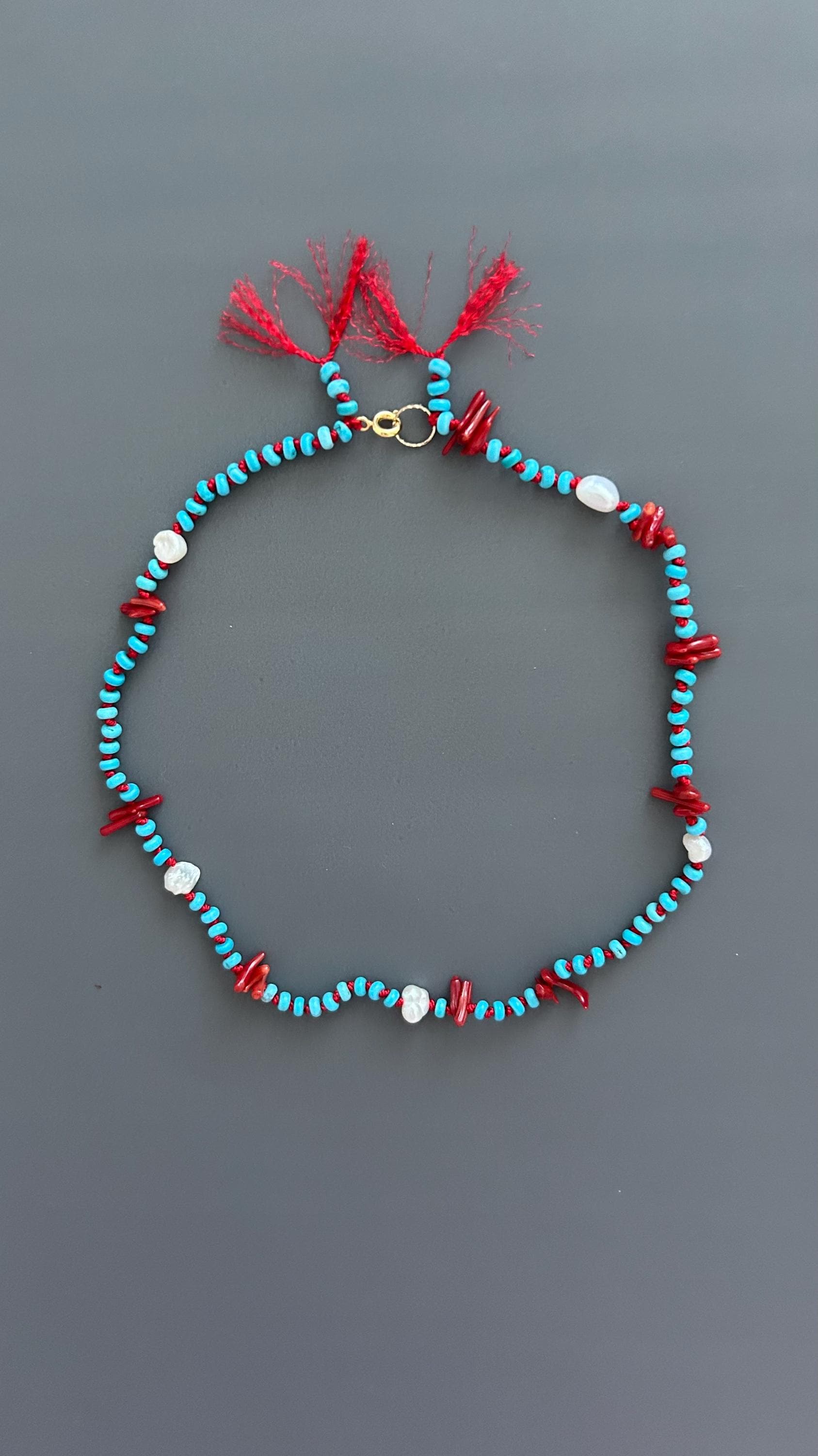 Red Coral Adjustable Choker - Handmade Boho Festival Necklace - Earthy Threaded Jewelry Gift