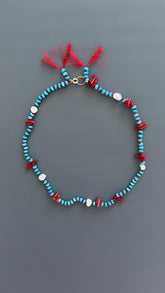 Red Coral Adjustable Choker - Handmade Boho Festival Necklace - Earthy Threaded Jewelry Gift