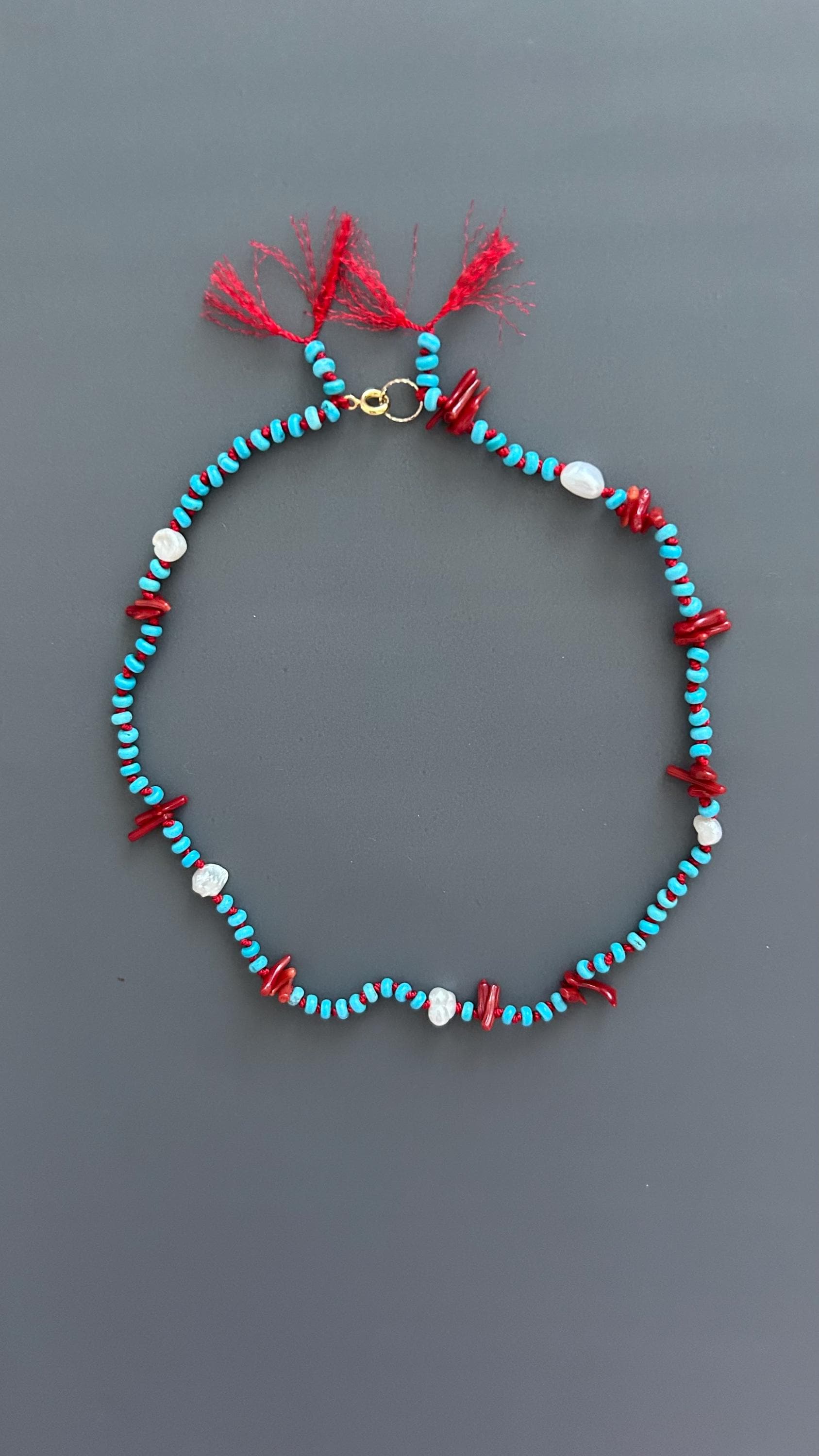 Red Coral Adjustable Choker - Handmade Boho Festival Necklace - Earthy Threaded Jewelry Gift