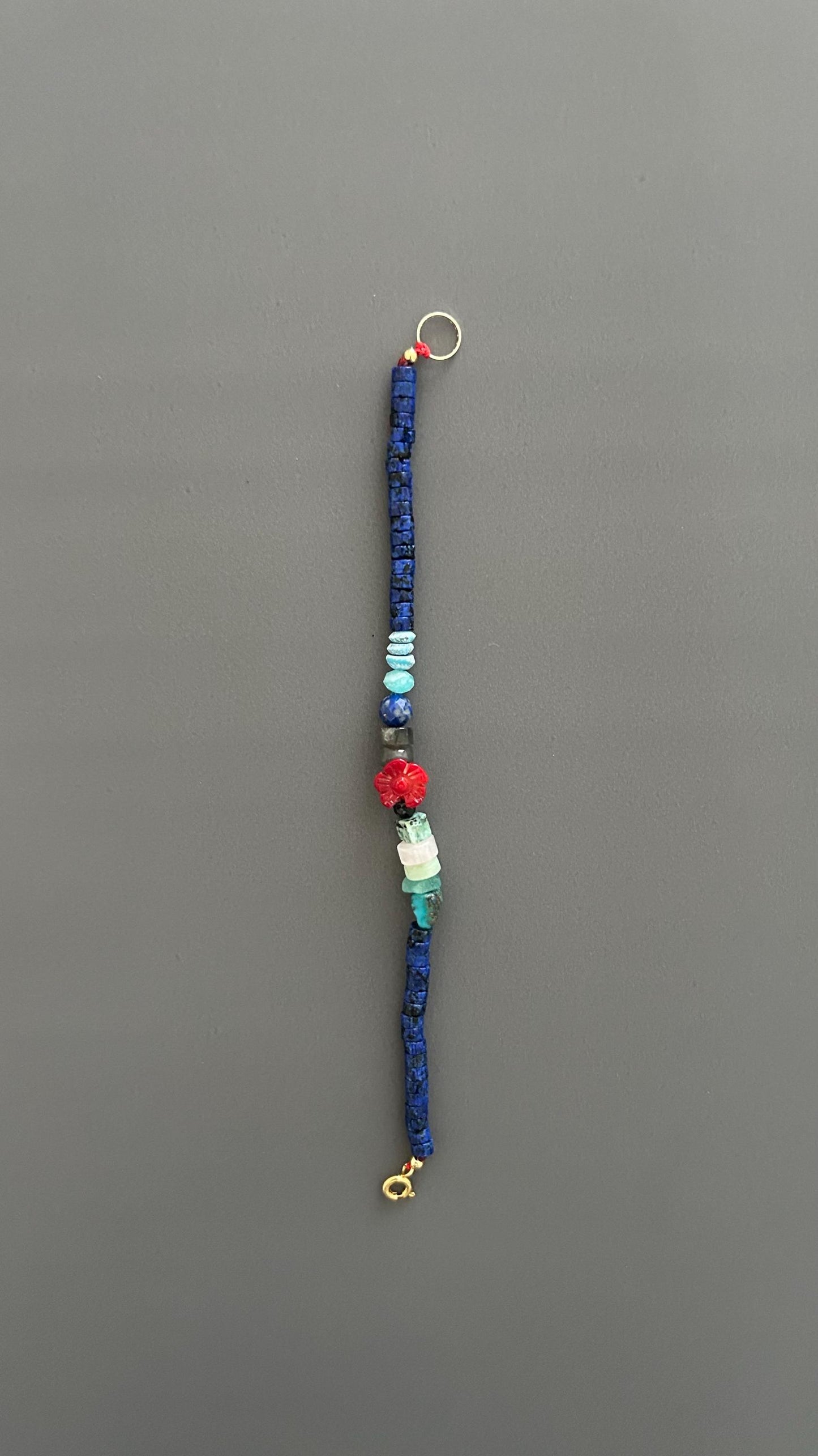 Natural Stone Boho Bracelet | Handmade Unisex Bangle with Gold Clasp