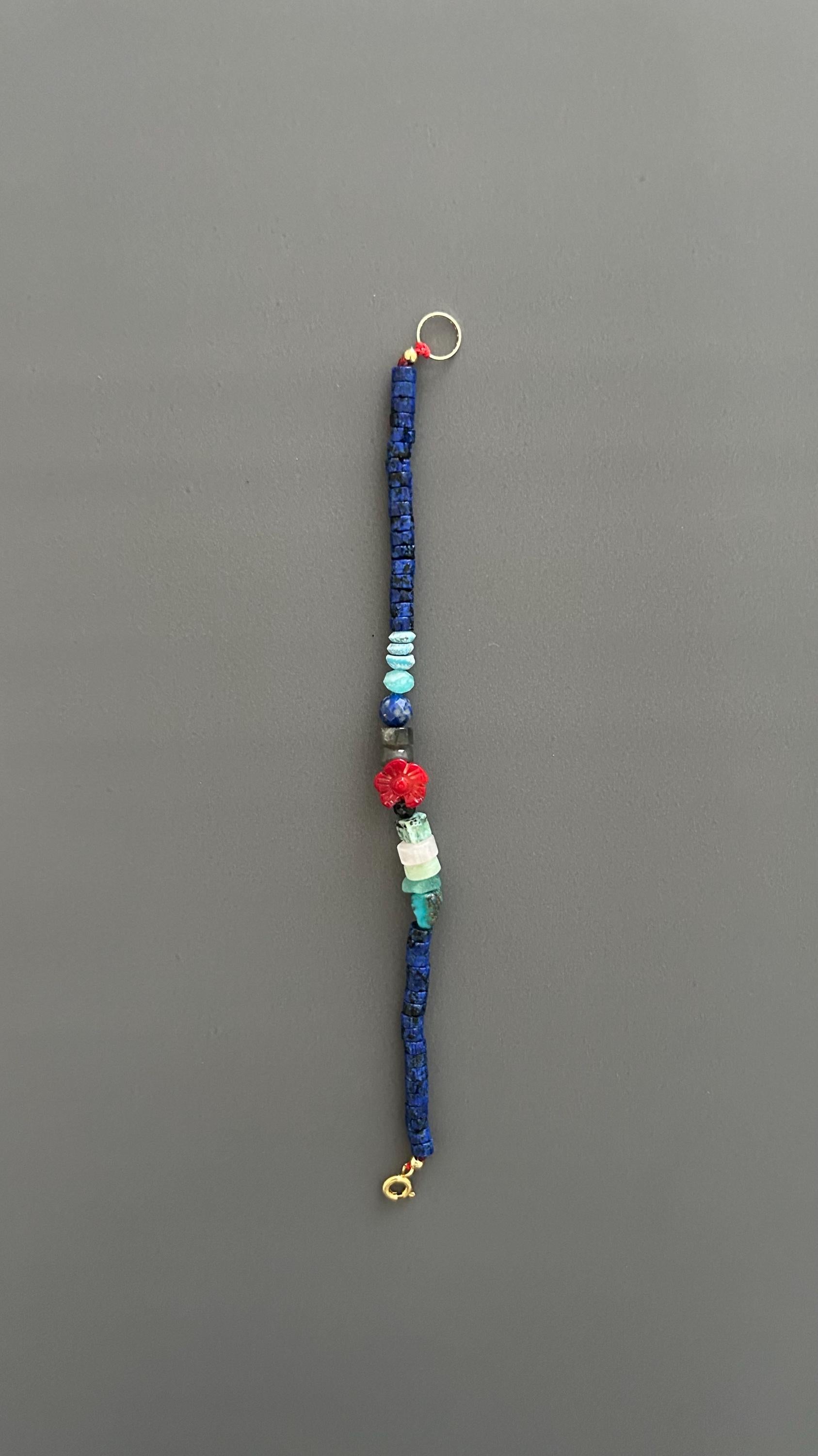 Natural Stone Boho Bracelet | Handmade Unisex Bangle with Gold Clasp