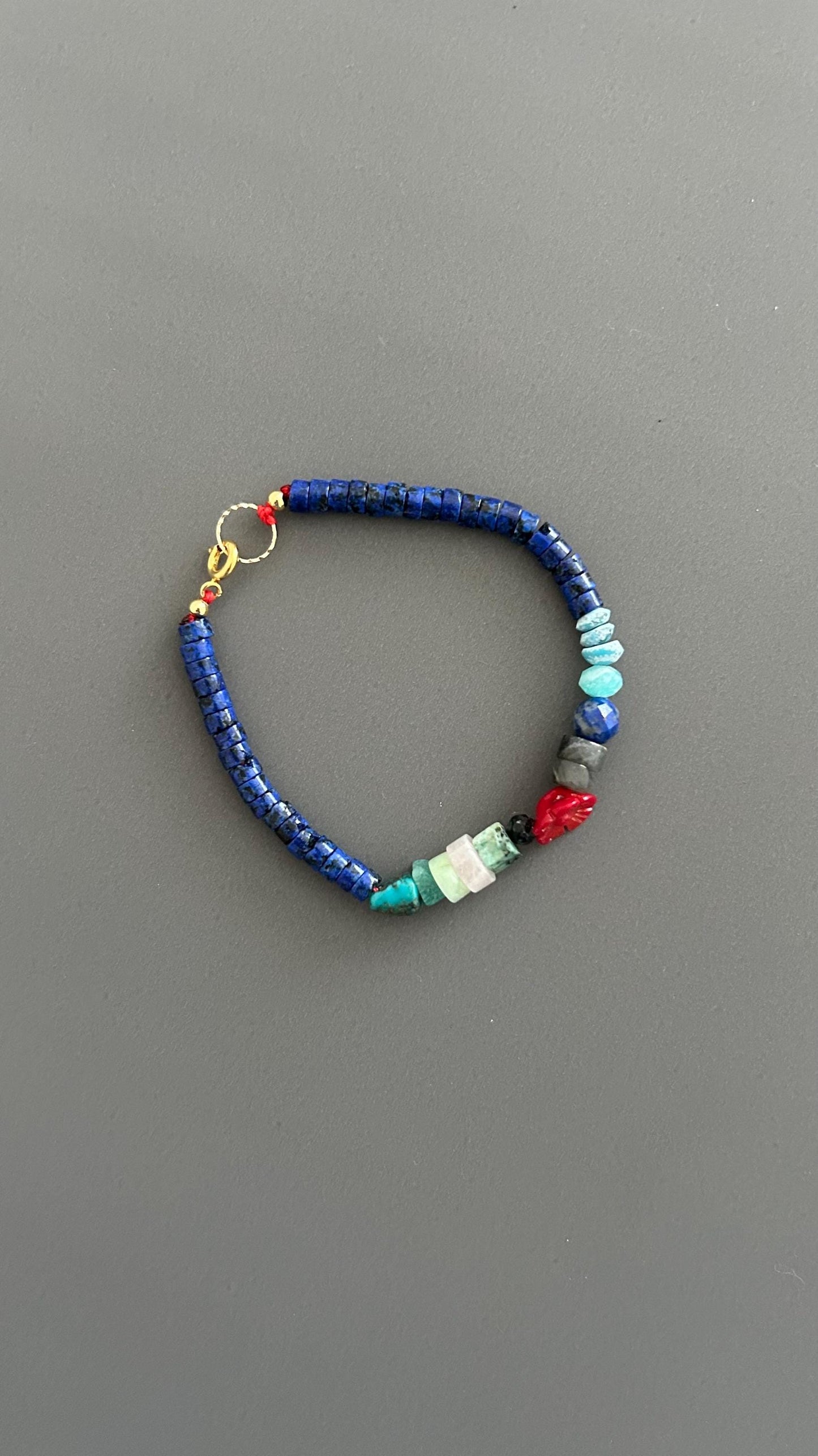 Natural Stone Boho Bracelet | Handmade Unisex Bangle with Gold Clasp