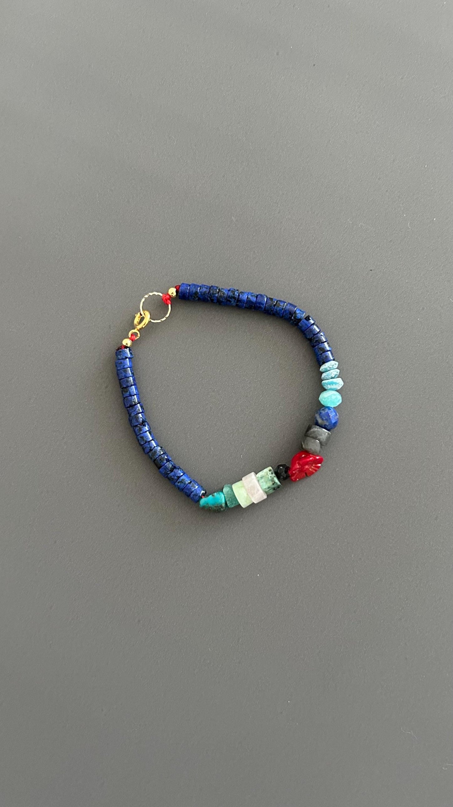 Natural Stone Boho Bracelet | Handmade Unisex Bangle with Gold Clasp