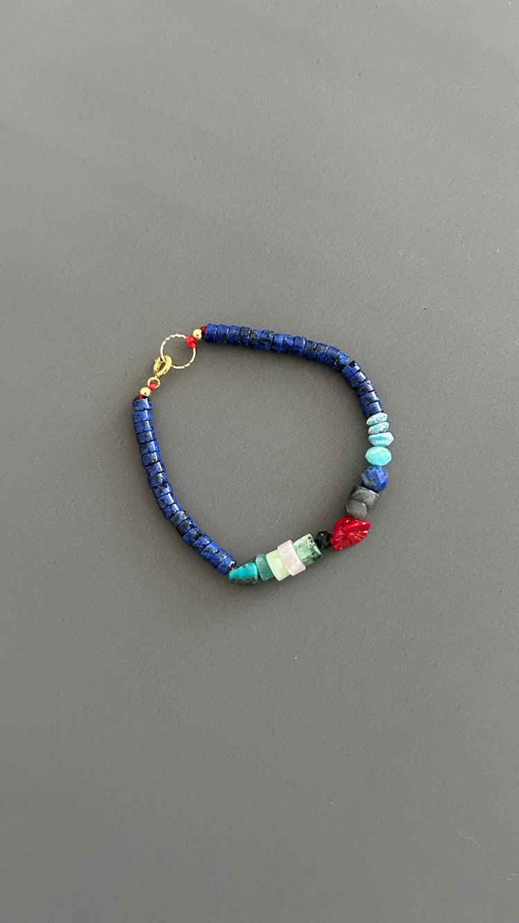Natural Stone Boho Bracelet | Handmade Unisex Bangle with Gold Clasp
