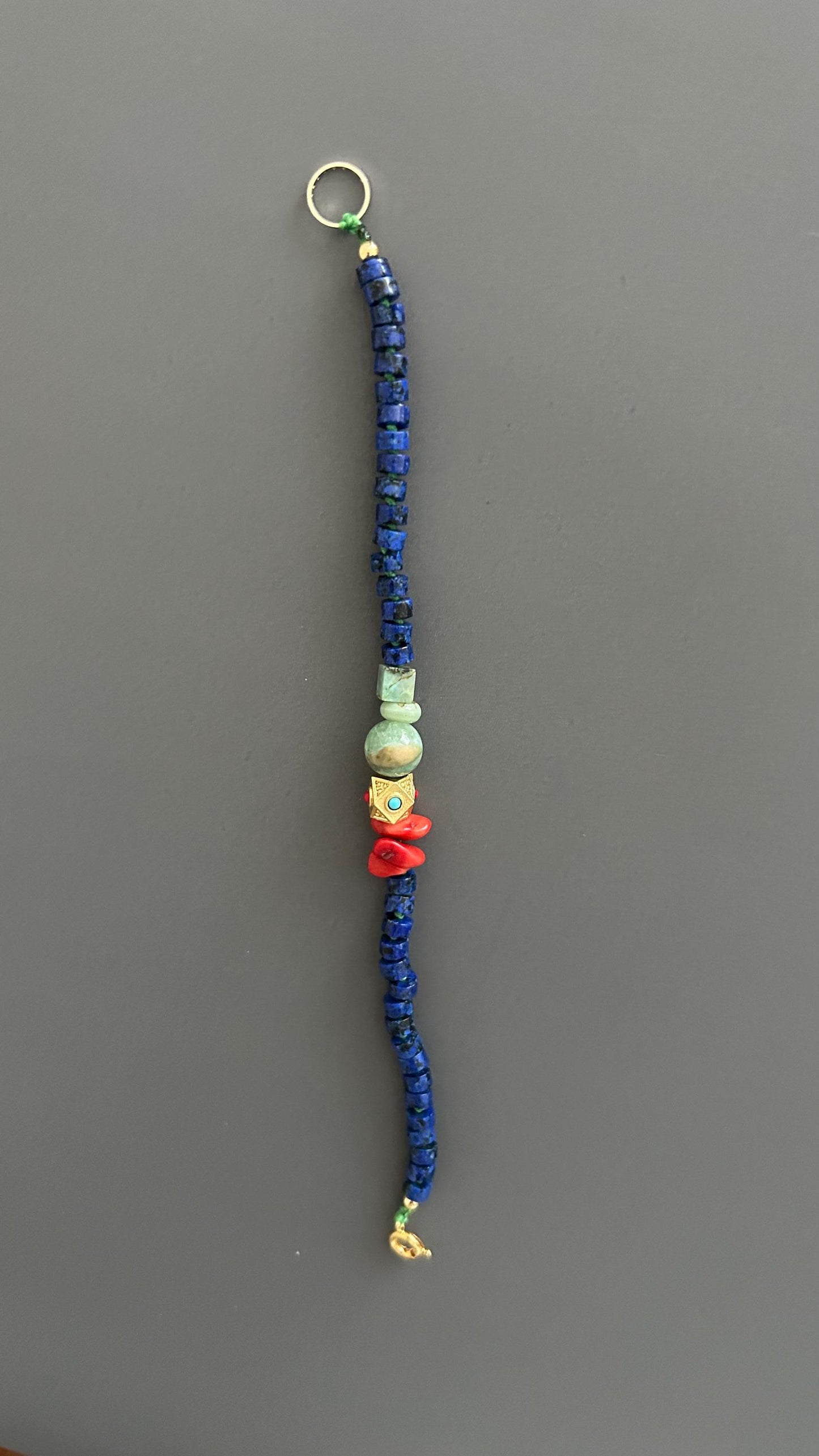 Boho Lapis Lazuli Bracelet: Turquoise & Red Coral, Hippie Chic Jewelry