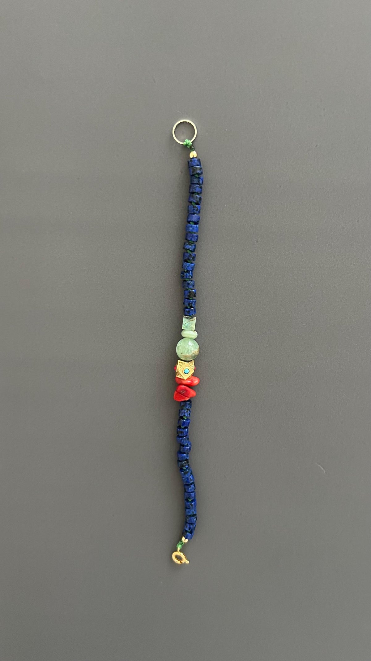 Boho Lapis Lazuli Bracelet: Turquoise & Red Coral, Hippie Chic Jewelry