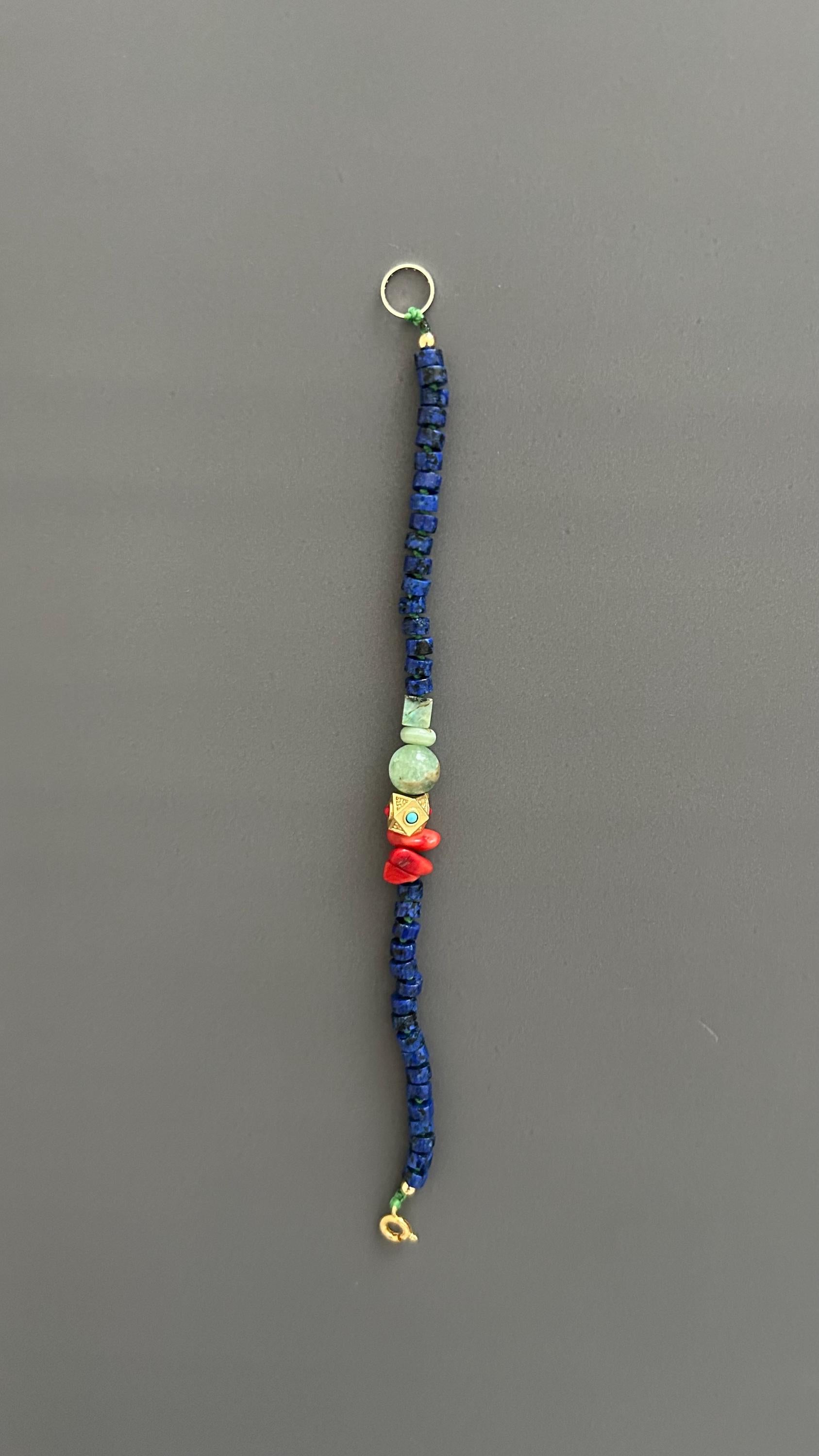 Boho Lapis Lazuli Bracelet: Turquoise & Red Coral, Hippie Chic Jewelry