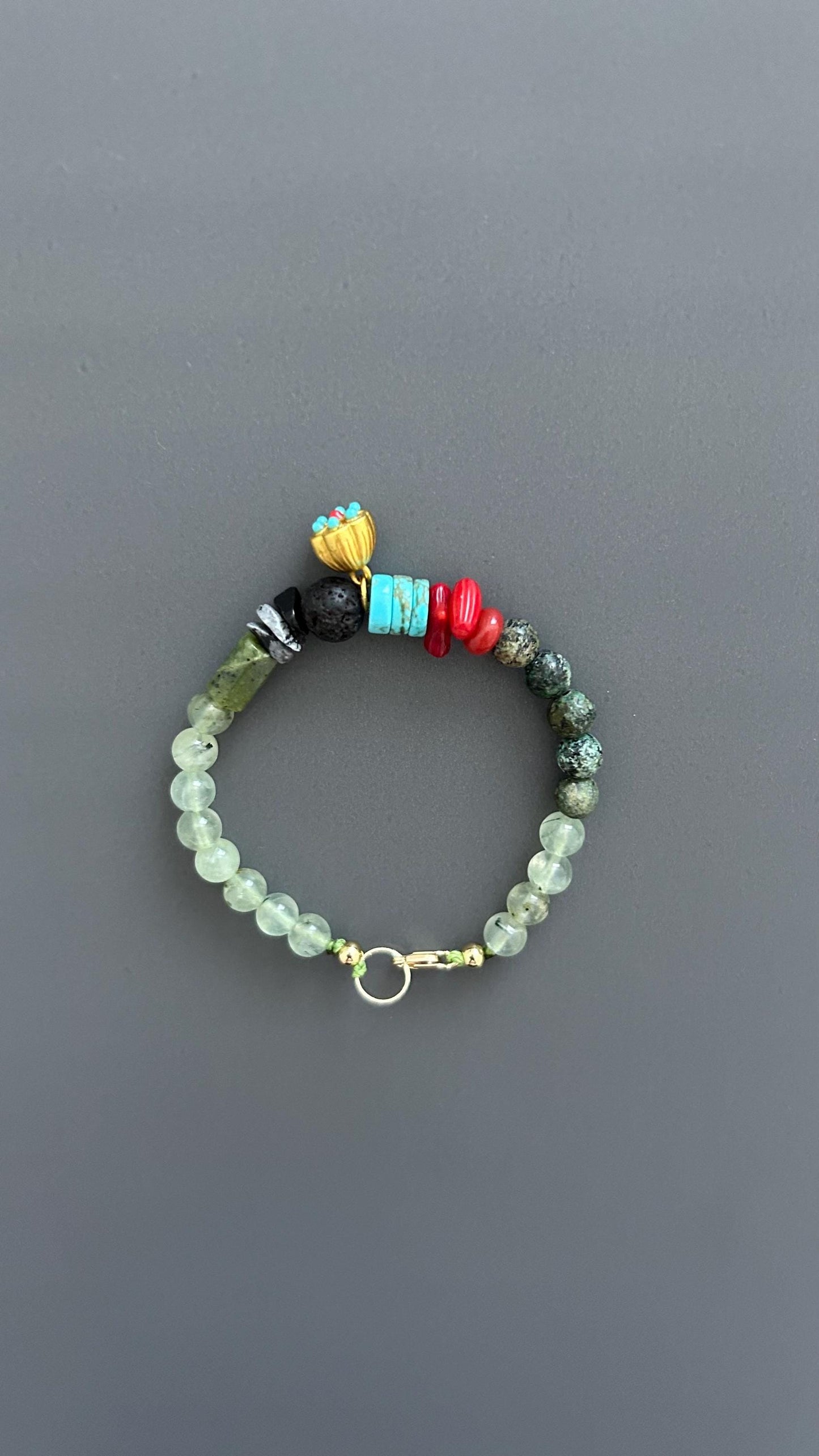 Boho Red Coral & Turquoise Bracelet: Unisex Hippie Jewelry