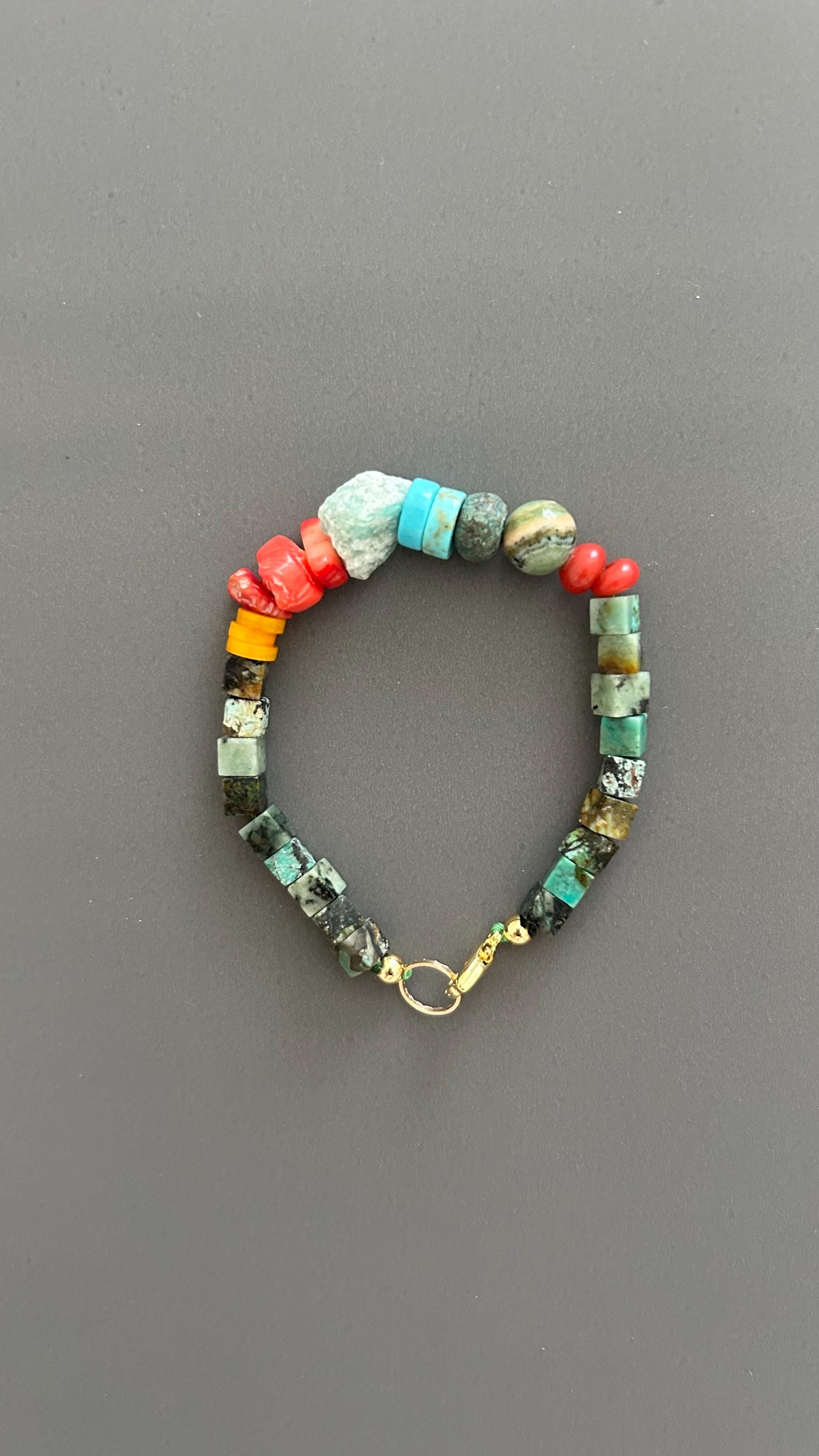Boho Natural Stone Bracelet for Men Women Healing Crystal Beaded Jewelry Adjustable Gift